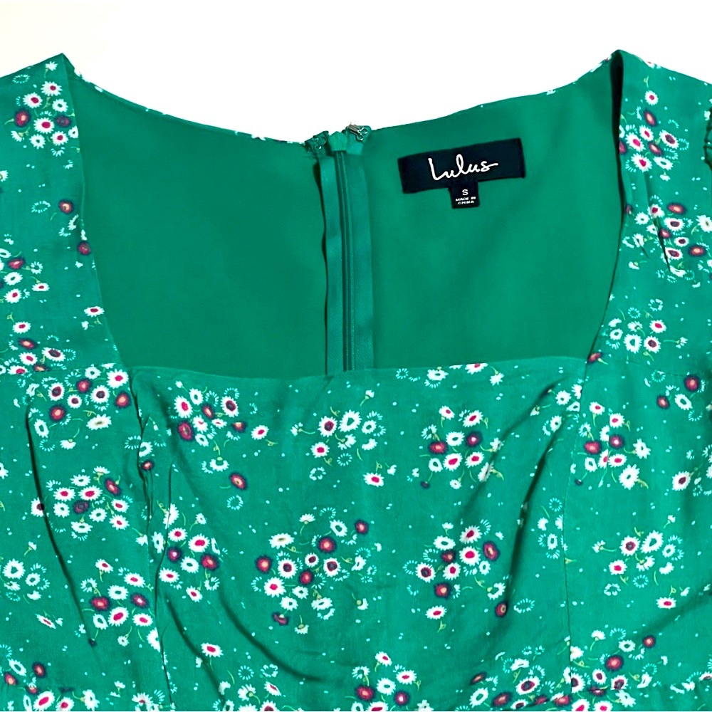 LULUS Camellia Curtsies Green Floral Print Skater Dress - Size S - Picture 10 of 15